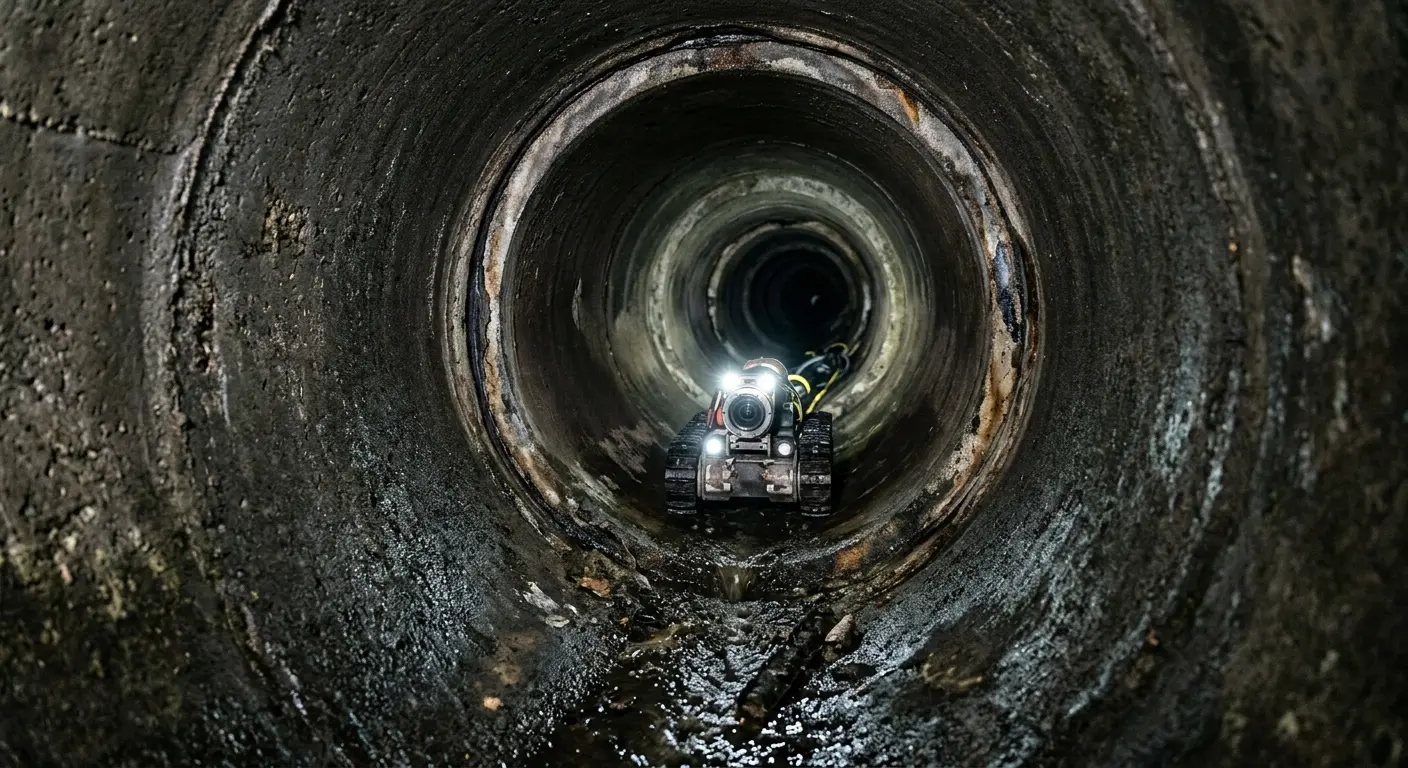 Robotic sewer camera inspecting pipe interior for Sewer Line Cleaning in Andover